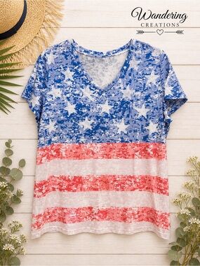 Women's Stars & Stripes V-Neck Tee - Red, White & Blue